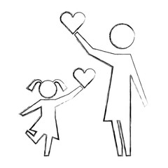 mom and daughter holding love heart pictogram