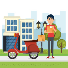 delivery worker with motorcycle character