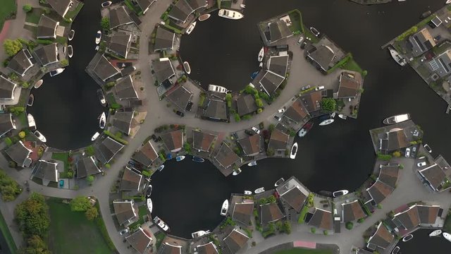 Bird's Eye View of the Geometric Shaped Lemmer Marina in the Netherlands at Sunrise