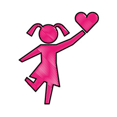 little girl silhouette with heart isolated icon