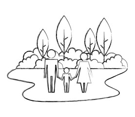 parents with son silhouette in landscape