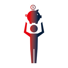 man pictogram holding piggy bank with coin