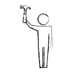 man pictogram holding hammer tool repair