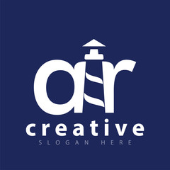 AR initial letter with lighthouse logo icon vector template
