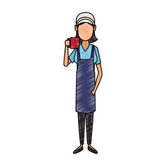 Young barista woman with coffee scribble
