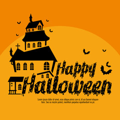 happy halloween card with enchanted castle