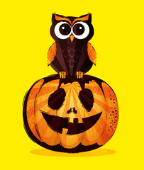 happy halloween card with owl