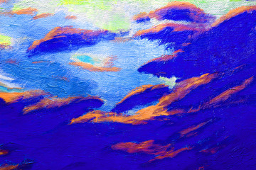 Fototapeta na wymiar Abstract oil painting blue color on canvas.