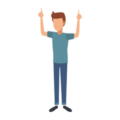 Young man pointing up with hands