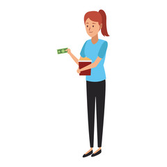 Young woman with popcorn and cash