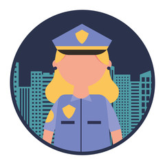 woman officer police with cityscape