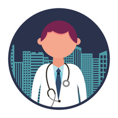 medical doctor with cityscape