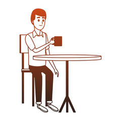Man drinking coffee on table orange lines