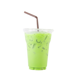 Ice green tea on white background