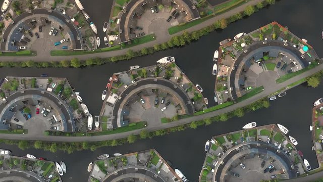 Bird's Eye View of the Geometric Shaped Lemmer Marina in the Netherlands at Sunrise