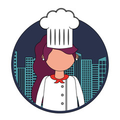 restaurant female chef with cityscape