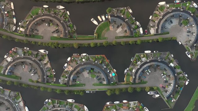 Bird's Eye View of the Geometric Shaped Lemmer Marina in the Netherlands at Sunrise