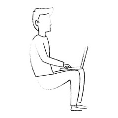 young man working with laptop