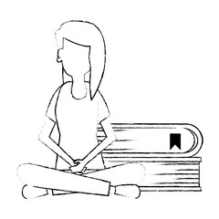 young woman working with books