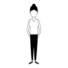Woman faceless cartoon in black and white