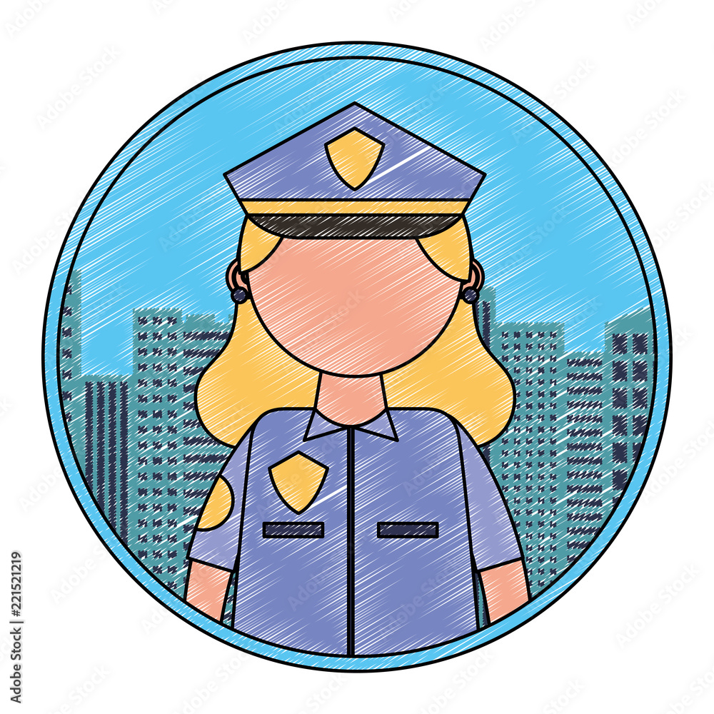 Wall mural police woman portrait character city