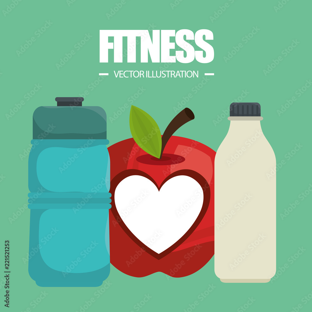 Poster healthy food and fitness icons