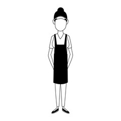 Woman waiter profile in black and white