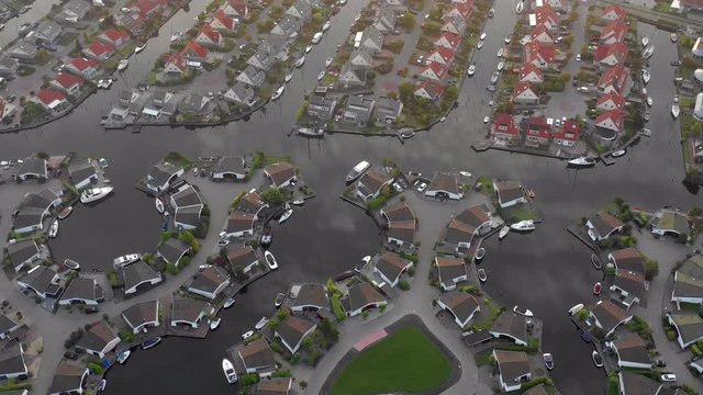 Aerial View of the Geometric Shaped Lemmer Marina in the Netherlands at Sunrise