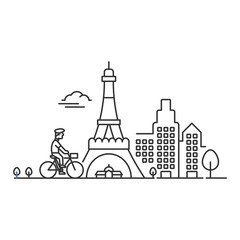 Fototapeta na wymiar Bicycle riding past Eiffel Tower