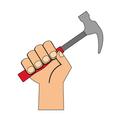 hand holds hammer tool repair