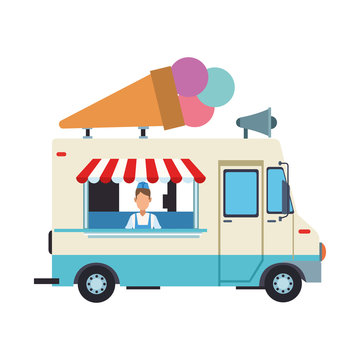 Ice cream truck and man