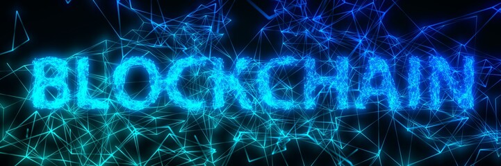 blockchain concept with connected line data forms. 3d illustration