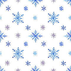 Seamless pattern with watercolor snowflakes.