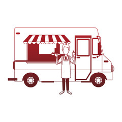 Foodtruck restaurant isolated red lines