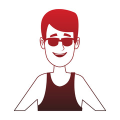 Young man face with sunglasses red lines
