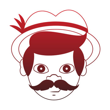 Irish man head with mustache and hat red lines