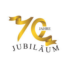 70 JUBILÄUM JAHRE ribbon number gold - obrazy, fototapety, plakaty