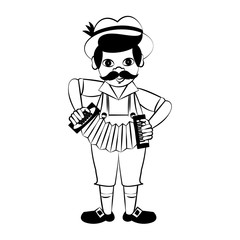 Bavarian playing accordion in black and white