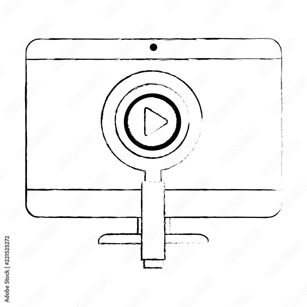 Poster computer desktop with magnifying glass and document