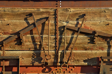 Old Mechanical Levers on ore cart from bygone era 