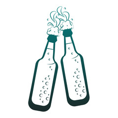 Beer bottles isolated in blue lines