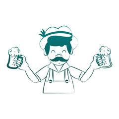 Bavarian man holding beer cups in blue lines