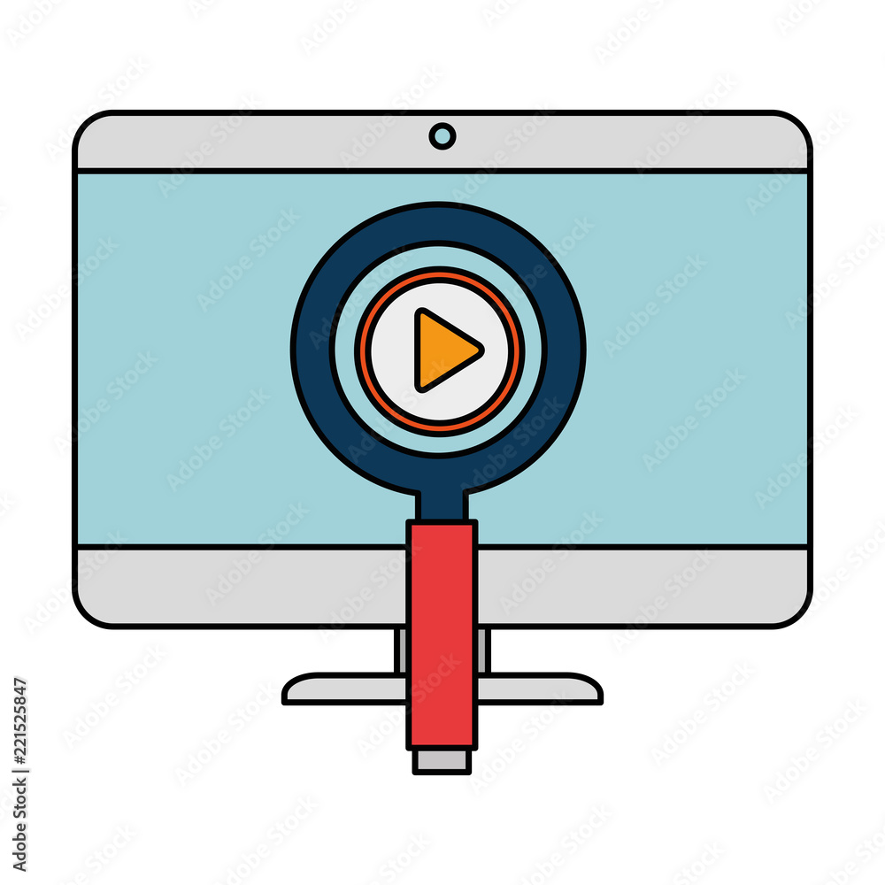Poster computer desktop with magnifying glass and document