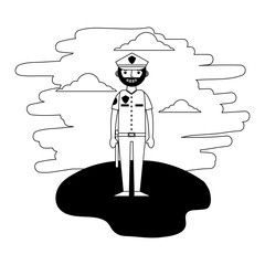 policeman in uniform standing in the landscape