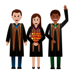 group of graduates with books avatar character