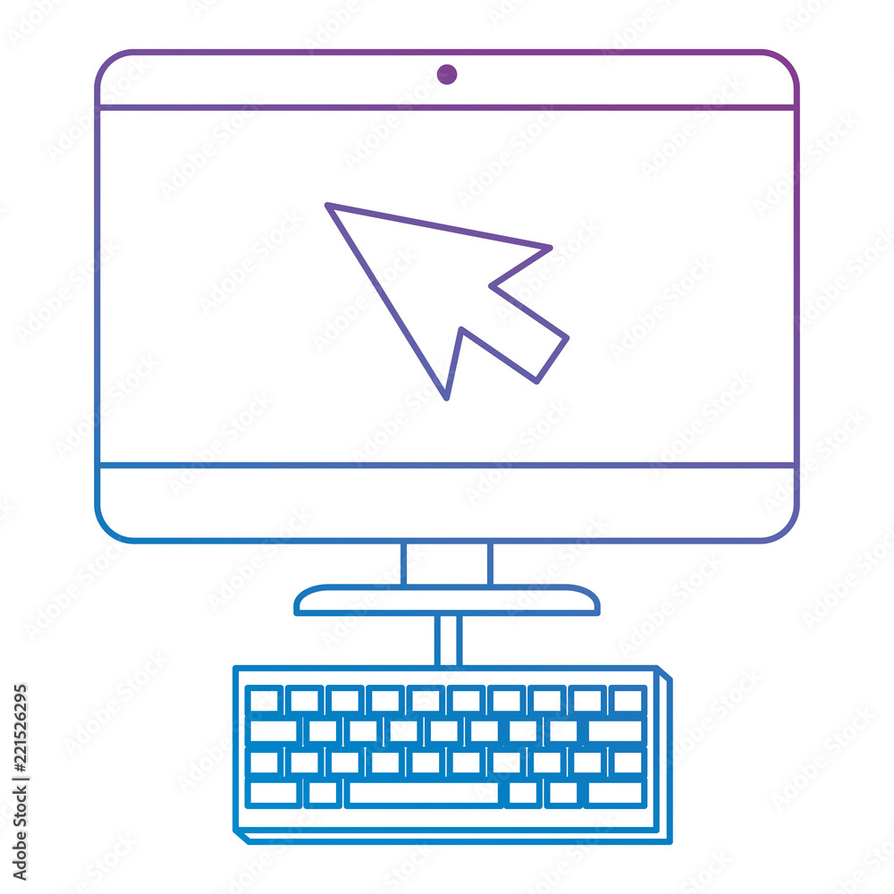 Poster computer desktop with arrow mouse and keyboard