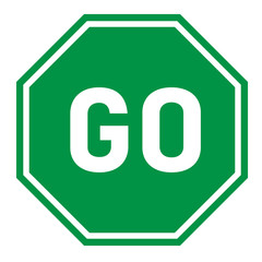 go sign on white background. flat style. green go sign for your web site design, logo, app, UI. go traffic symbol. hexagonal green go sign. - obrazy, fototapety, plakaty