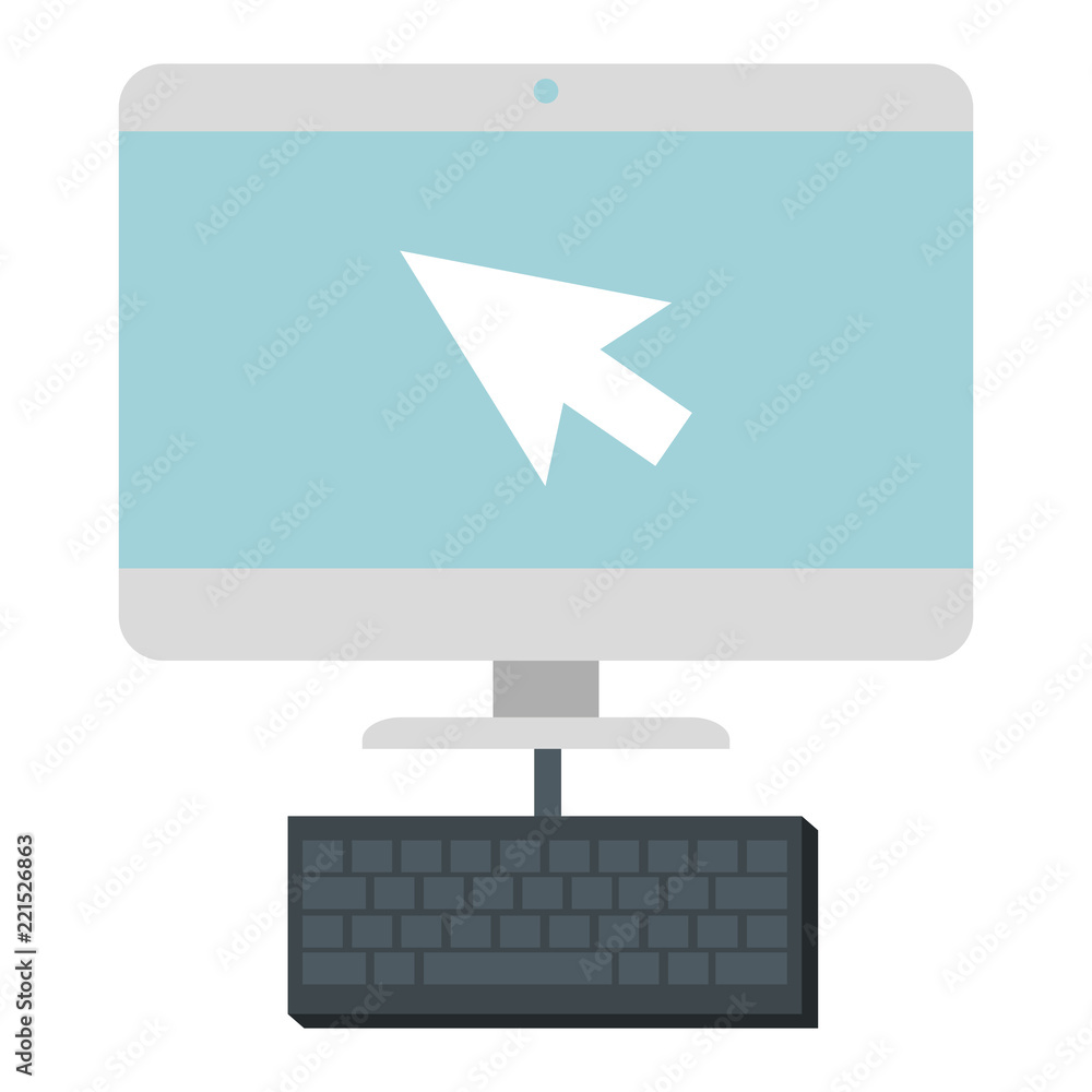 Poster computer desktop with arrow mouse and keyboard