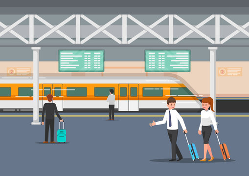 Business people in modern train station platform