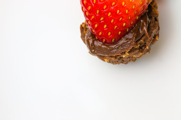 Strawberry berry and chocolate sauce.